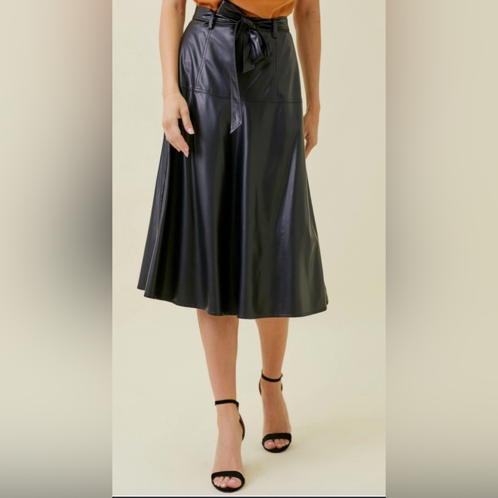 Mystree faux leather midi skirt with tie belt size L